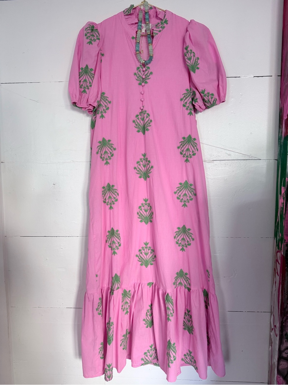 ENTRO Pink Puff-Sleeve Floral Maxi Dress NWT - Picture 4 of 5